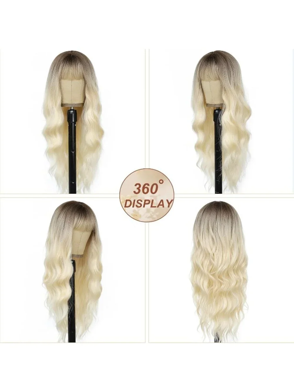 Women Platinum Blonde 26 Inch Natural Looking Heat Resistant Synthetic Wigs Bang
